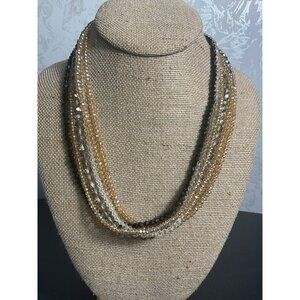 Beaded Multi-Strand Necklace With Crystal Accents